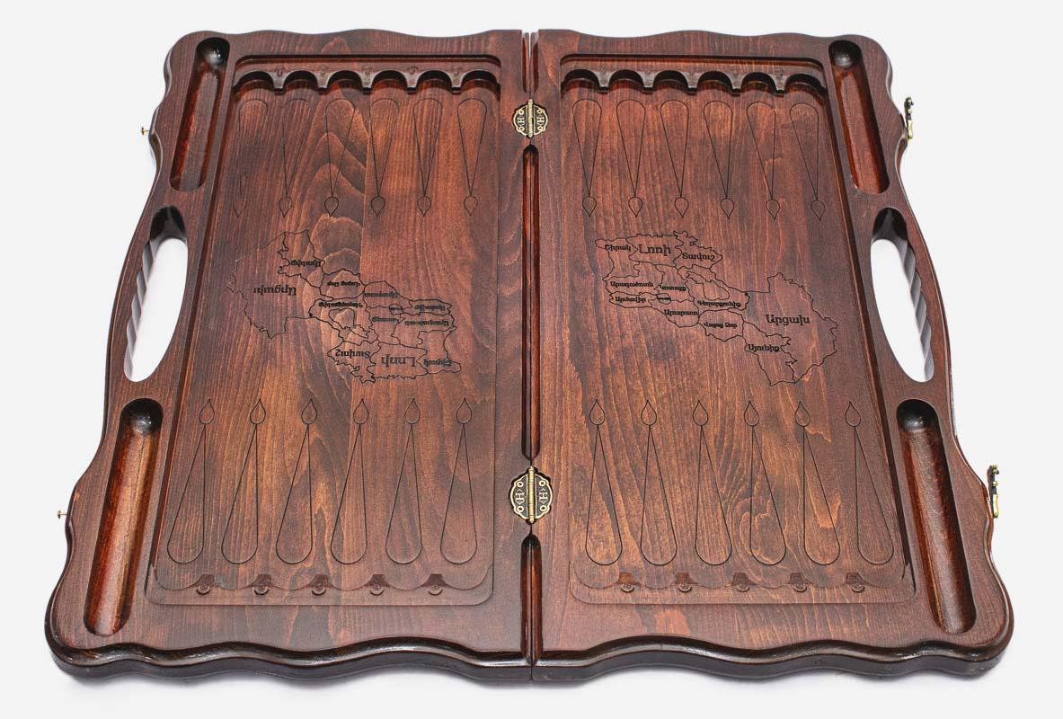 Armenian backgammon board interior playing surface with checkers