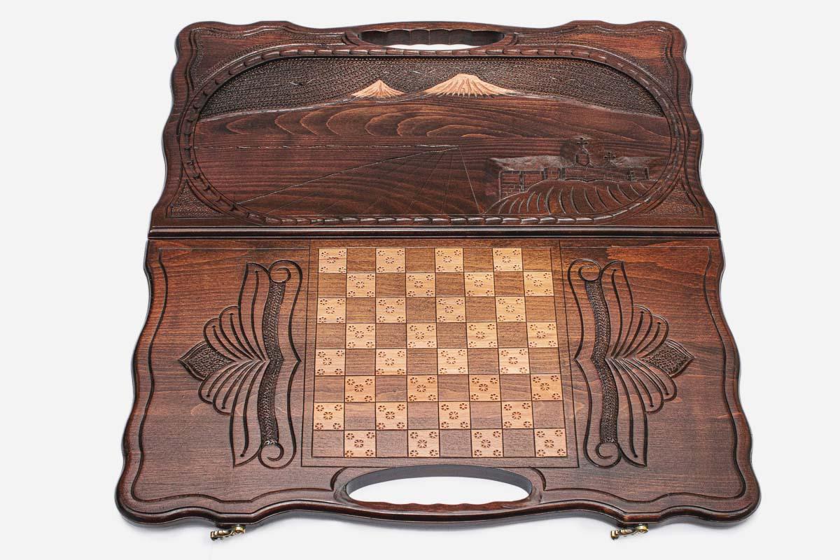 Armenian backgammon board folded closed showing carved lid