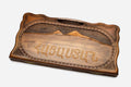 Armenian beechwood backgammon board carved with the word Hayastan beneath Mount Ararat