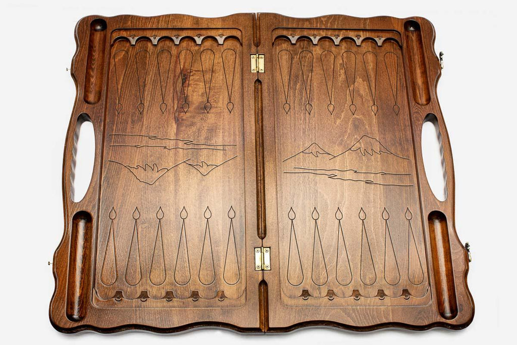 Armenian backgammon board interior playing surface with checkers