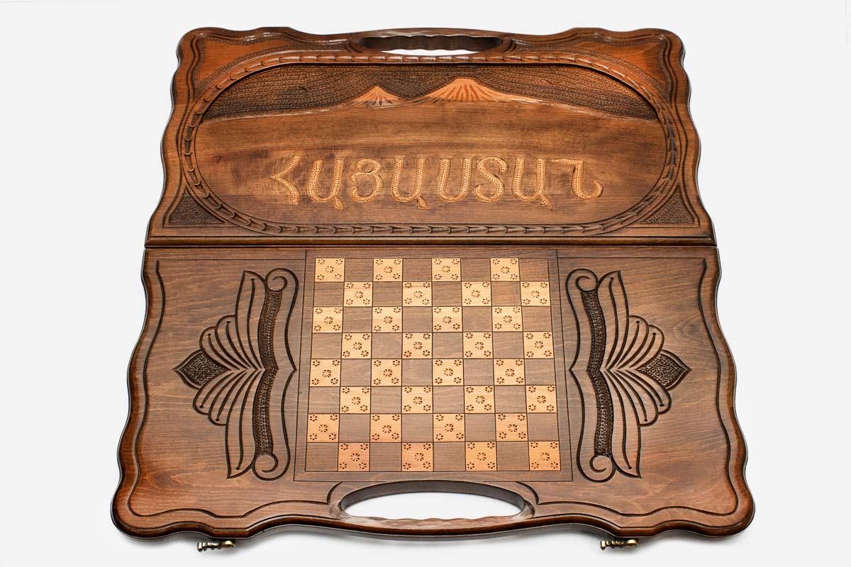 Armenian backgammon board folded closed showing carved lid