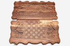 Sculpted walnut Armenian backgammon set fully open