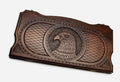 Hand-carved eagle on wooden backgammon set lid