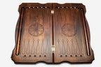 Eagle backgammon set interior with teardrop points and carved ornaments