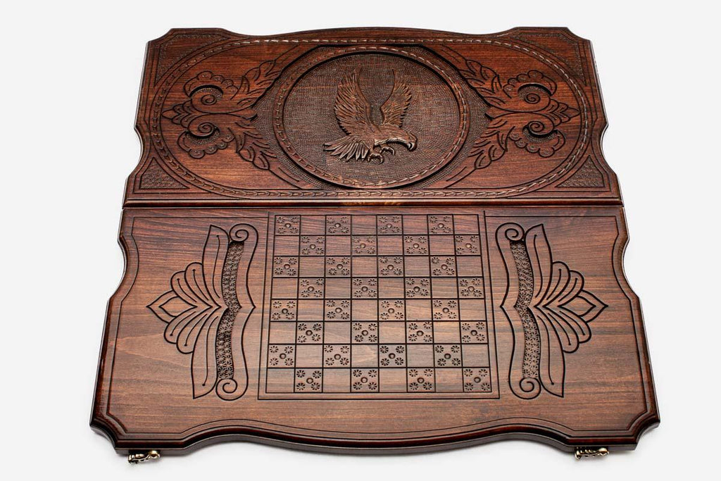 Eagle backgammon carved feather detail
