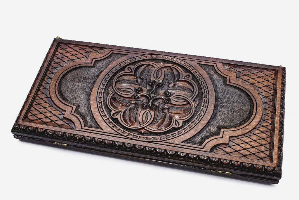 Interlaced knot ornament carved on the reverse face of Armenian backgammon set