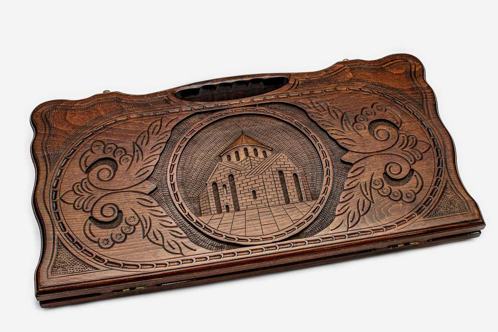 Angled view of the Gayane and Hripsime churches backgammon board