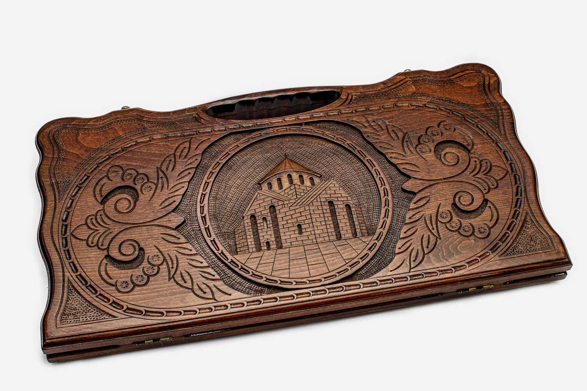 Angled view of the Gayane and Hripsime churches backgammon board