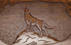 The backgammon board opened to show the wooden playing surface