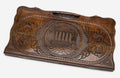 Carved beechwood backgammon board with the Temple of Garni, propped open
