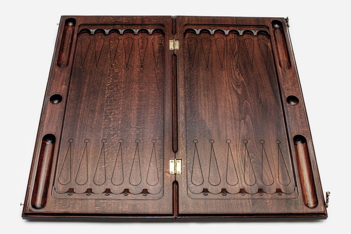 Classic backgammon interior with carved teardrop points