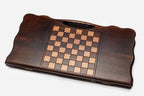 Angled view of the classic smooth beechwood backgammon board