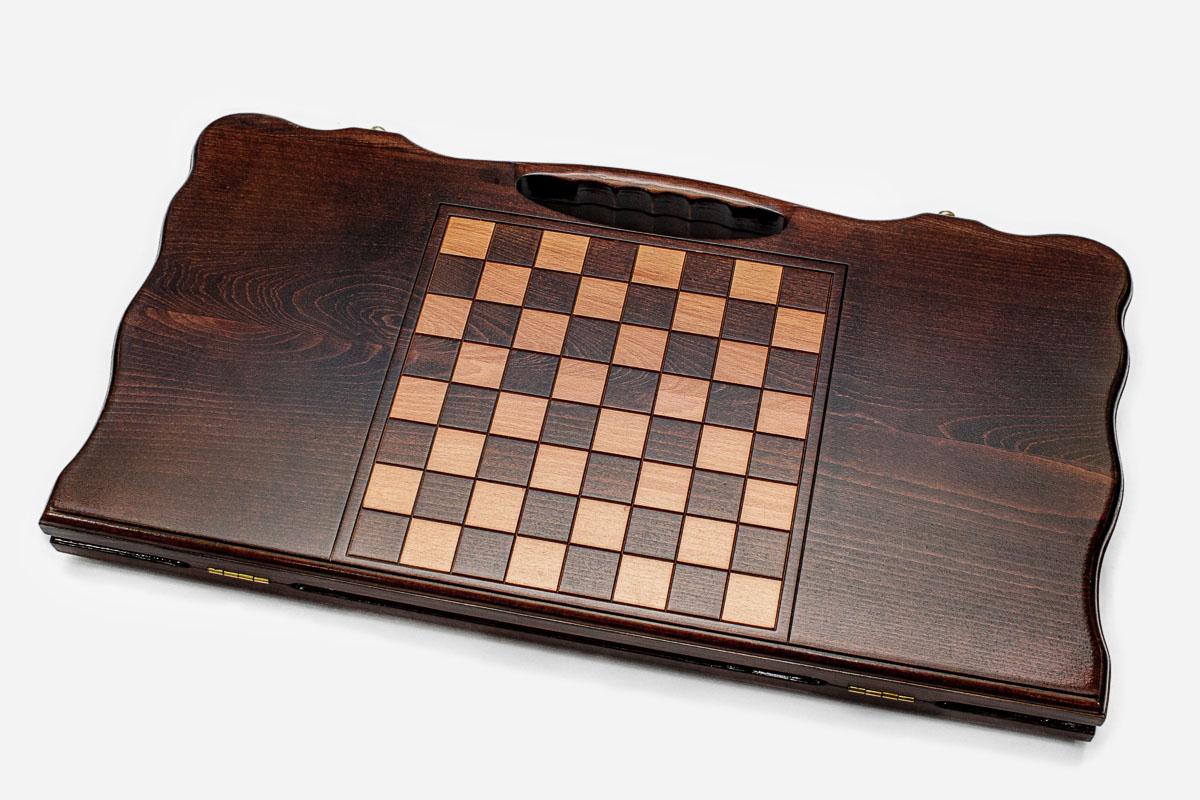 Angled view of the classic smooth beechwood backgammon board