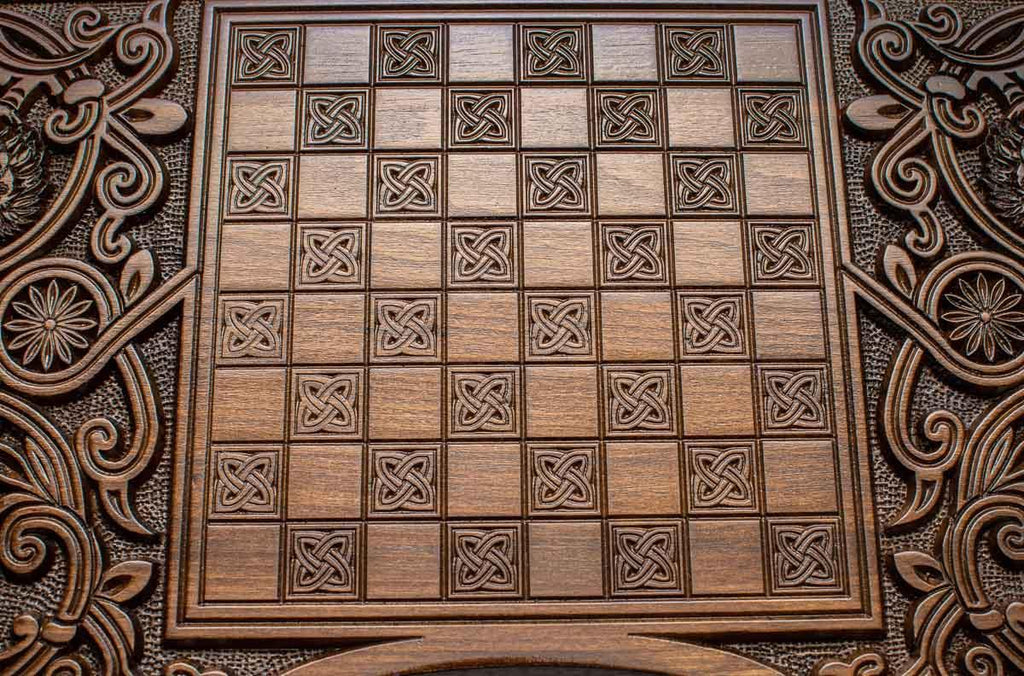 Detail of the cross-hatched carved ground