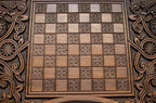Detail of the cross-hatched carved ground