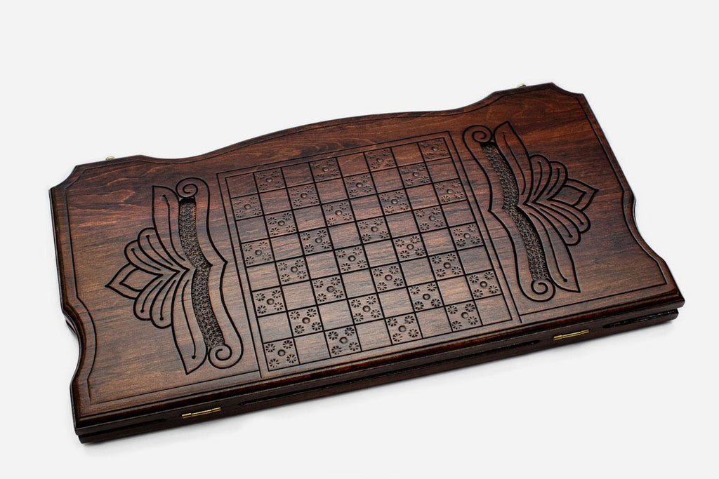 Scorpion backgammon set folded with carry handle
