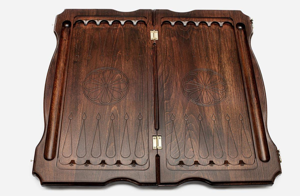 Horse backgammon set interior with carved points