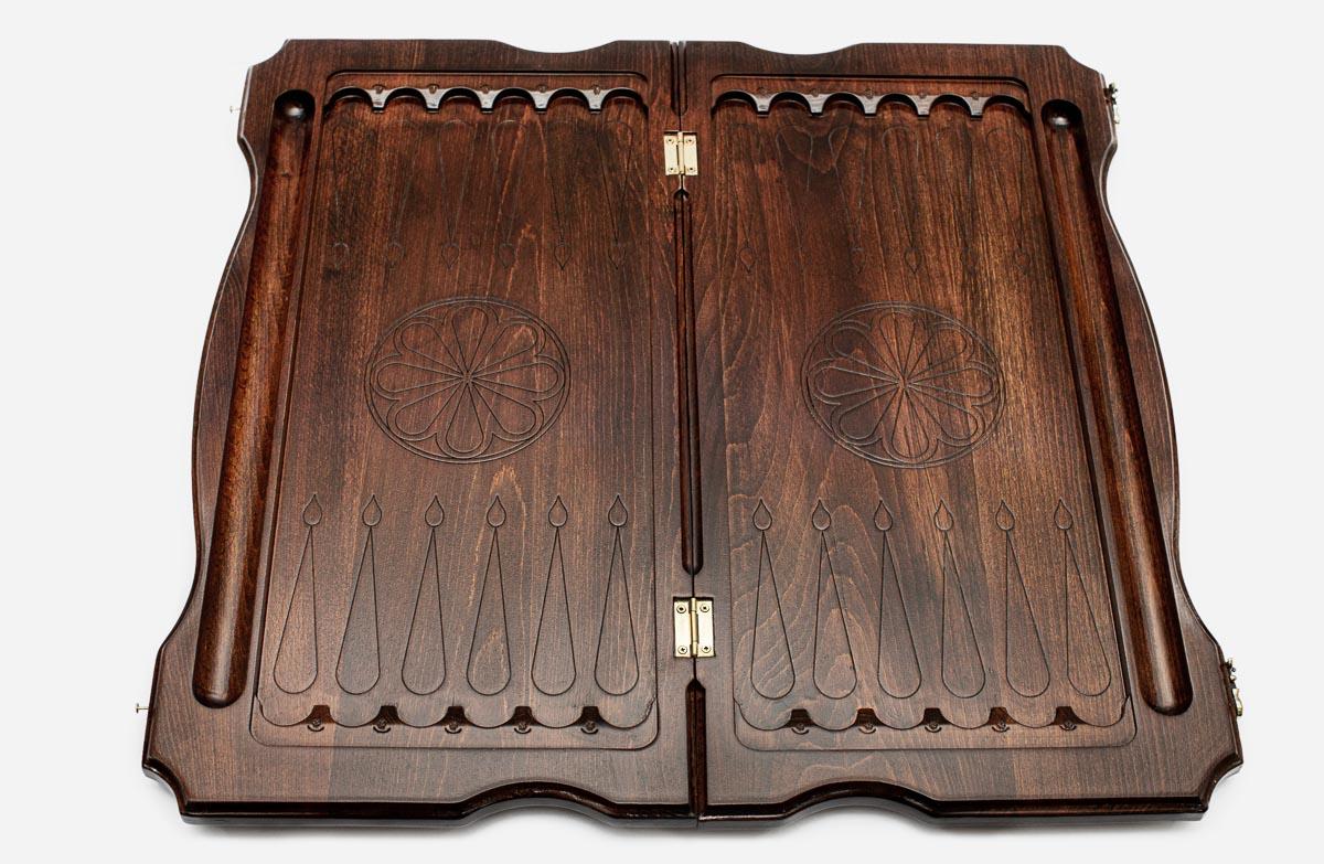 Horse backgammon set interior with carved points