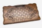 Angled view of the eagle in octagon carved backgammon board