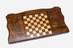 Tall ship backgammon set folded, carved face showing