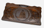 Carved beechwood backgammon board with the Noravank Monastery, propped open