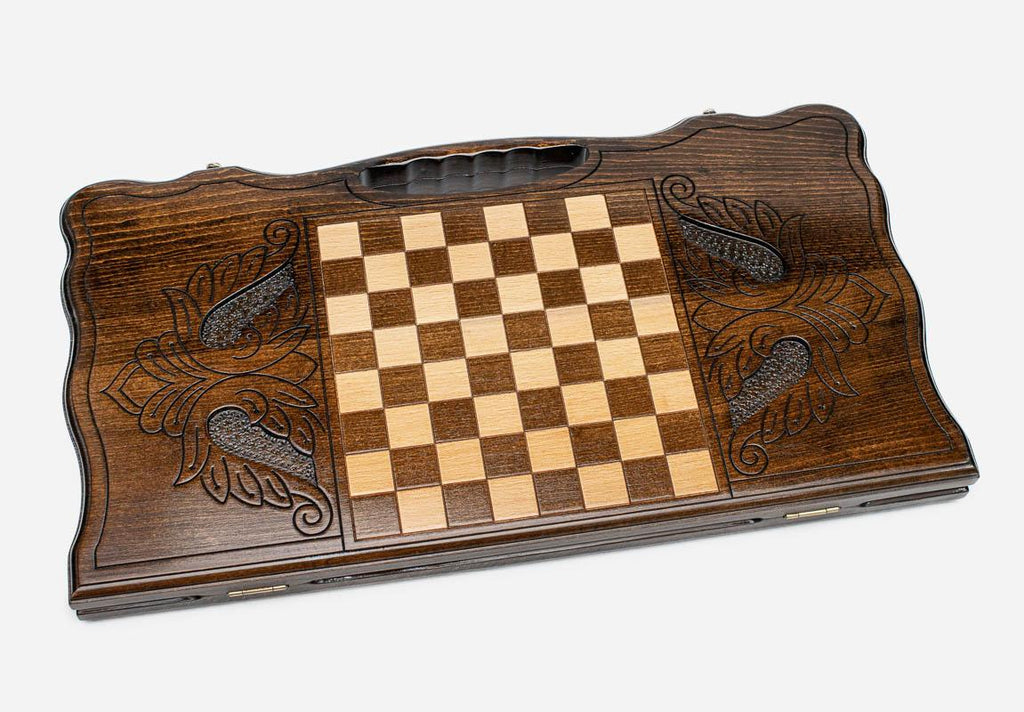 Angled view of the Noravank Monastery carved backgammon board