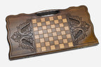 Angled view of the octagon ornament carved backgammon board