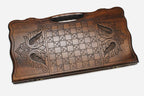 Angled view of the Russian coat of arms beechwood backgammon board