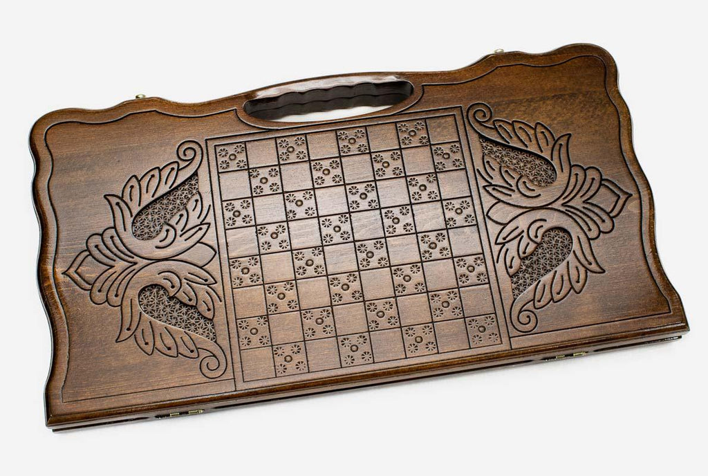 Angled view of the octagon star ornament backgammon board