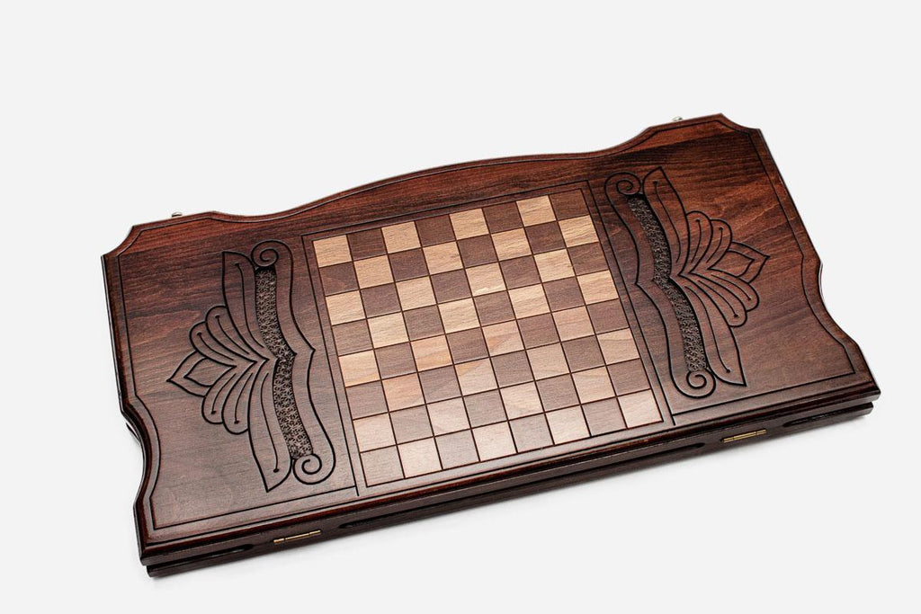 Spider backgammon set folded, carved web face showing