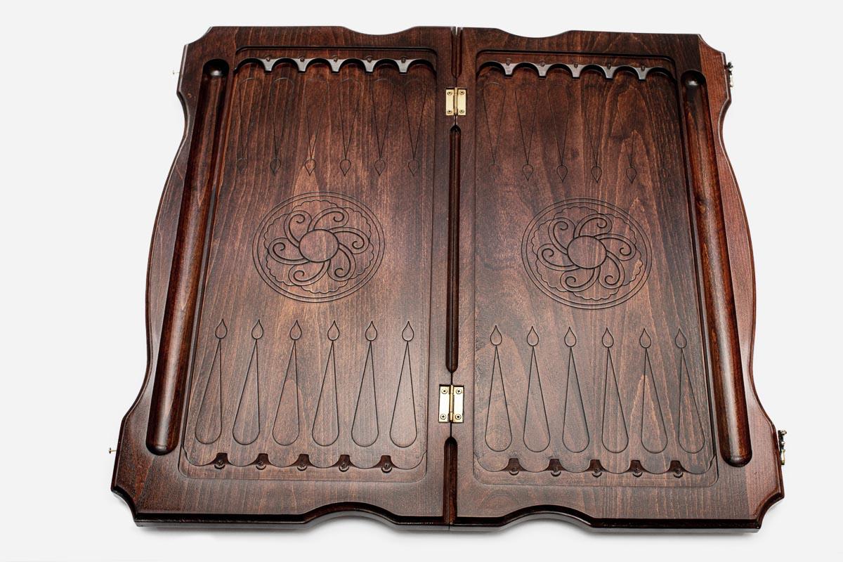 Spider backgammon set interior with carved points