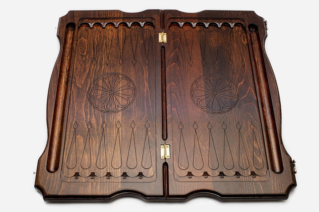Tiger backgammon set interior with carved points