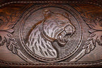 Wooden tiger backgammon set with checkers and dice
