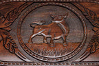 Wooden bull backgammon set with checkers and dice
