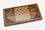 Traditional ornament backgammon set folded, carved face showing