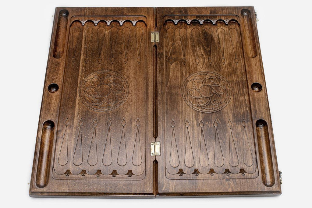 Armenian ornament backgammon set interior with carved points