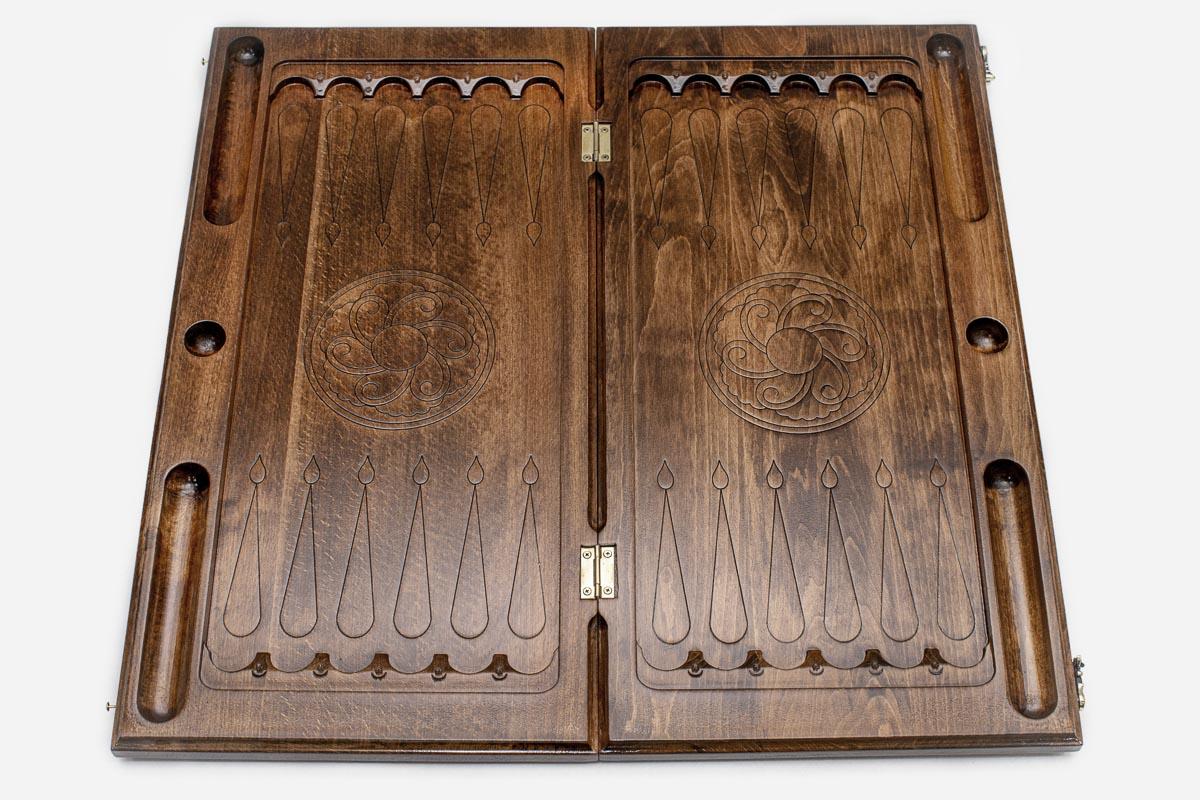 Armenian ornament backgammon set interior with carved points