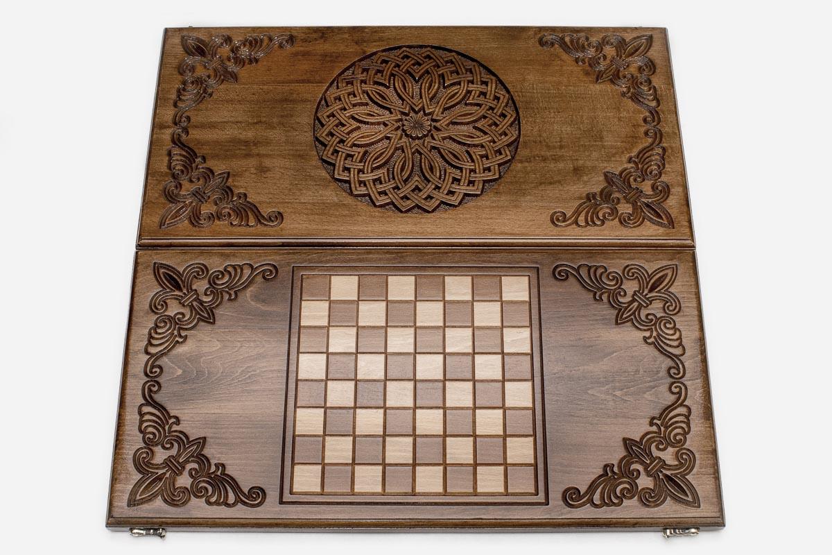 Close-up of the traditional Armenian ornament carved in beech