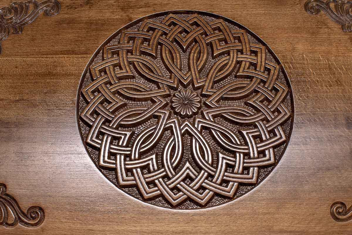 Wooden Armenian ornament backgammon set with checkers and dice