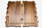 Fully carved walnut backgammon set folded, ornament covering every surface