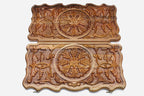 Walnut backgammon set interior with carved points