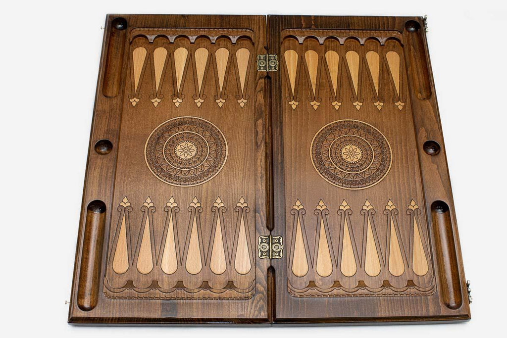 Armenian infinity backgammon set interior with carved points