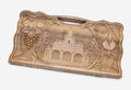 Carved walnut backgammon board with the Saint Gayane Church, propped open