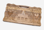 Carved walnut backgammon board with the Saint Gayane Church, propped open