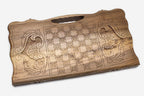 Angled view of the Saint Gayane church walnut backgammon board