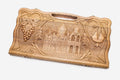 Carved walnut backgammon board with Etchmiadzin Cathedral, propped open