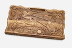 Carved walnut backgammon board with King Tigran the Great and a carry handle, propped open