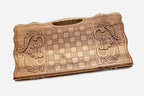 Angled view of the Tigran the Great walnut backgammon board