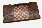 Angled view of the Emperor Tigran the Great carved backgammon board