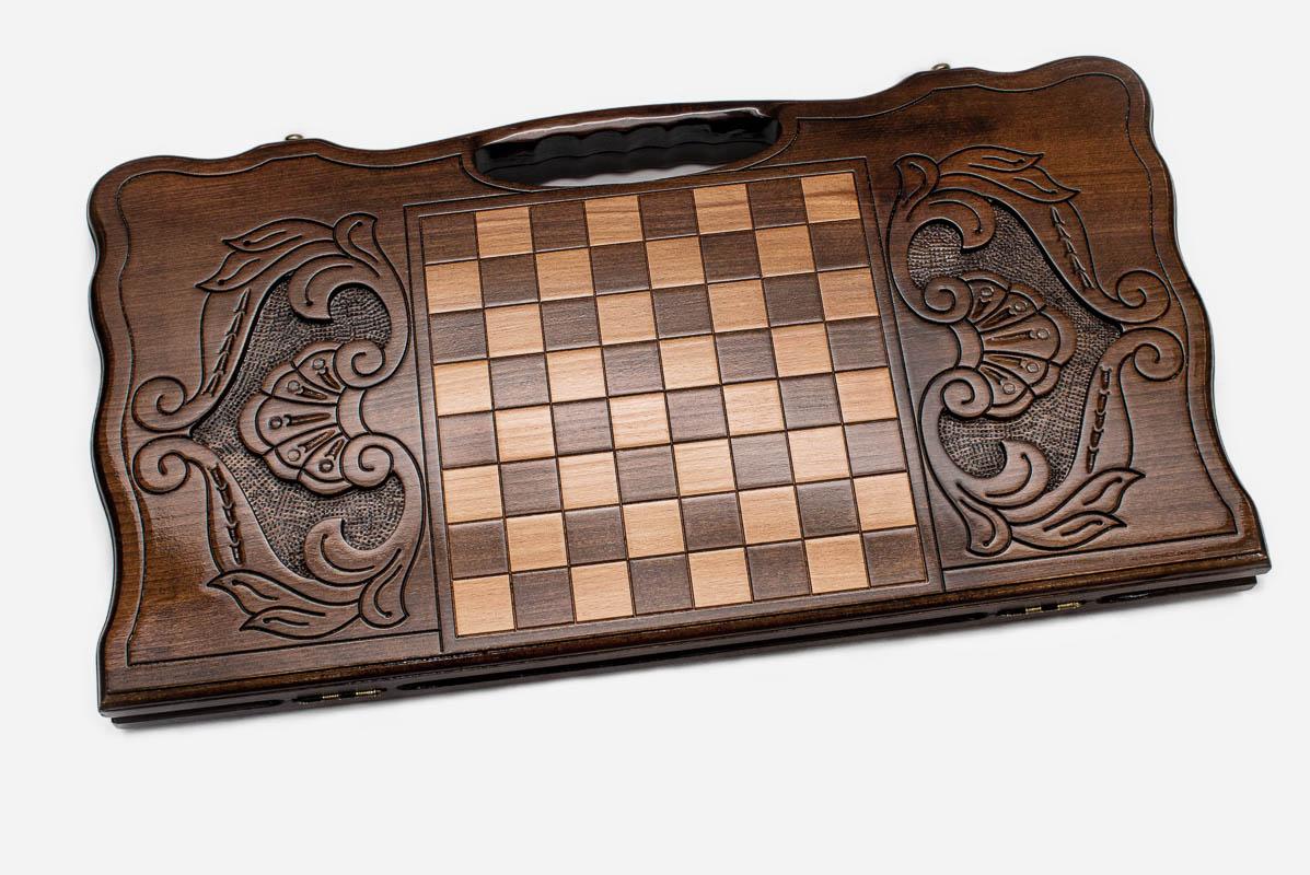 Angled view of the Emperor Tigran the Great carved backgammon board